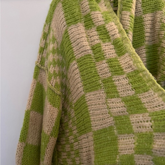 Free People Lime Green and Cream Checkered Cardigan - Picture 4 of 4